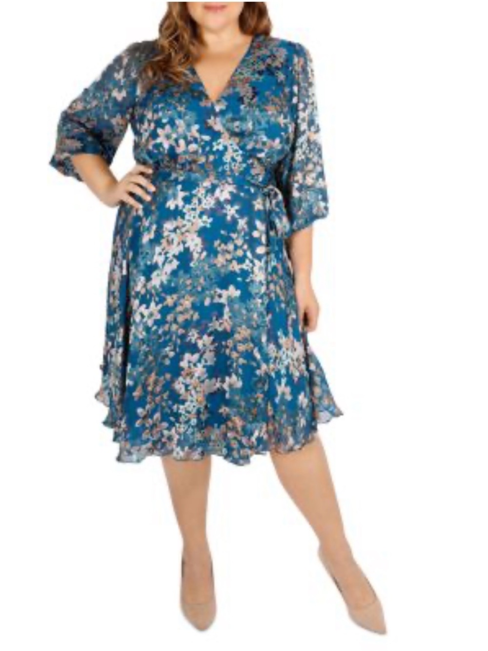Maree Pour Toi Floral Burnout Silk Wrap Dress in Teal—Sz 18